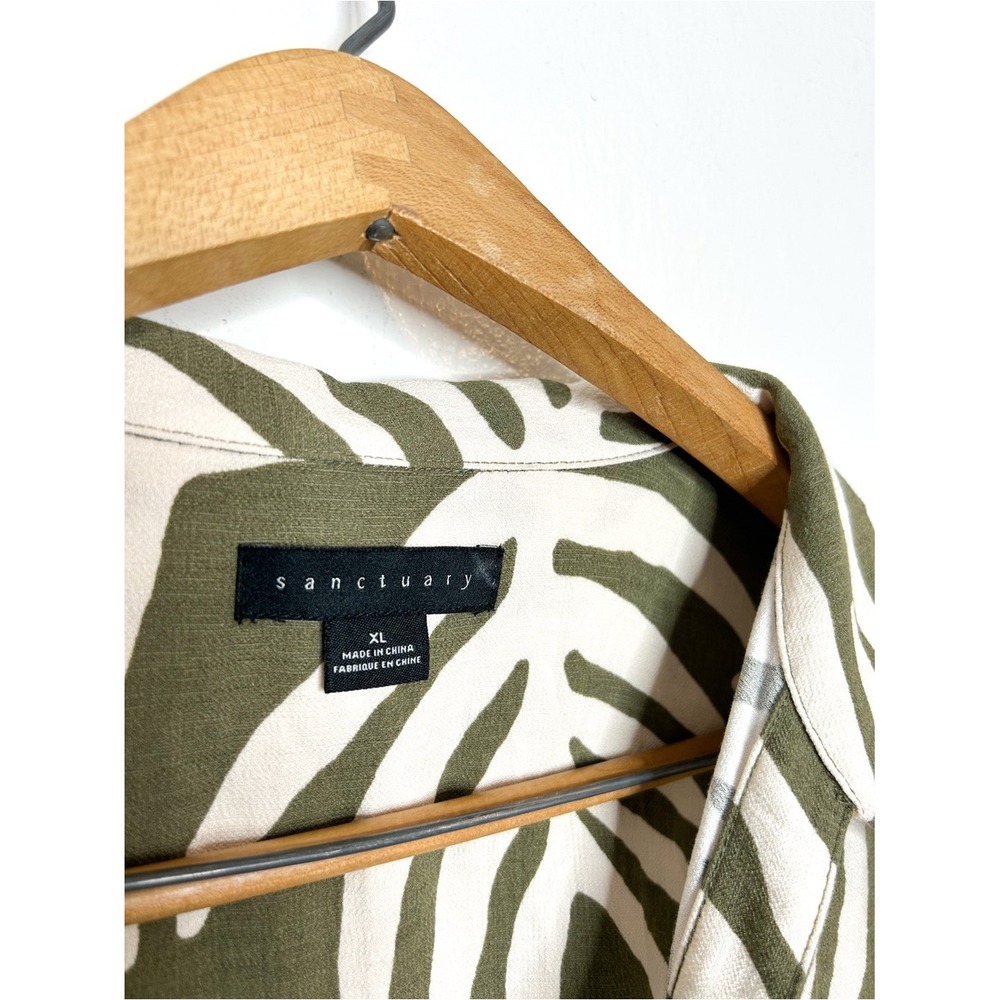 Sanctuary Womens Neutral Olive Green Tropical Palm Print Button Front Top XL - Picture 3 of 5